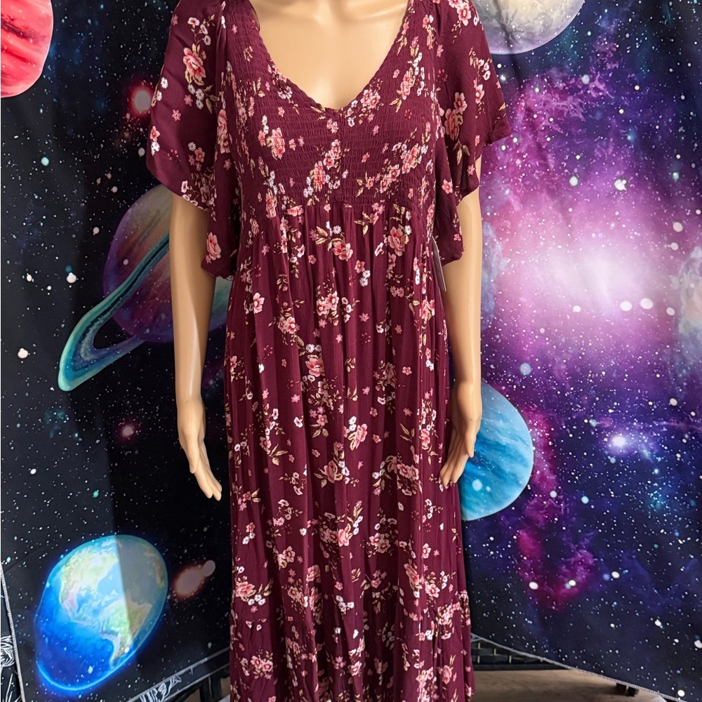 Time and Tru Burgundy Floral Maxi Dress